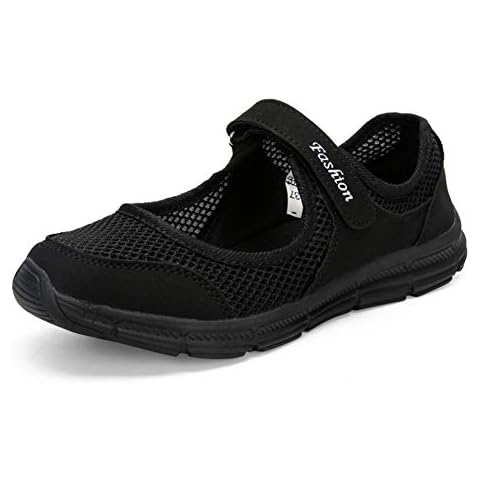 SAGUARO Women's Breathable Walking Shoes Lady Fashion Mary Jane Sneakers Adjustable Working Nurse Shoes Lightweight Flat Shoes Black 8 Women Cover