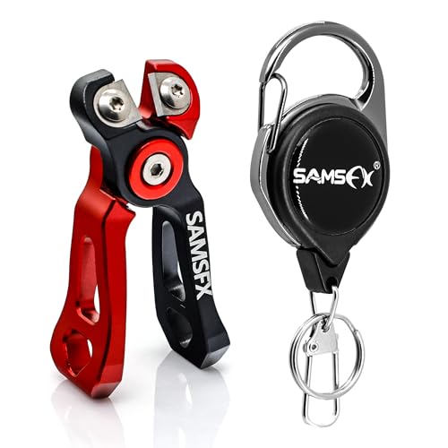 SAMSFX MINI Fishing Line Cutters with Retractors, Braid Scissors,Tungsten Line Cutter That Cut Braid, Mono and Fluoro Lines Clean & Smooth Fly Fishing Equipment (Black & Red, Offset Cutting Face)