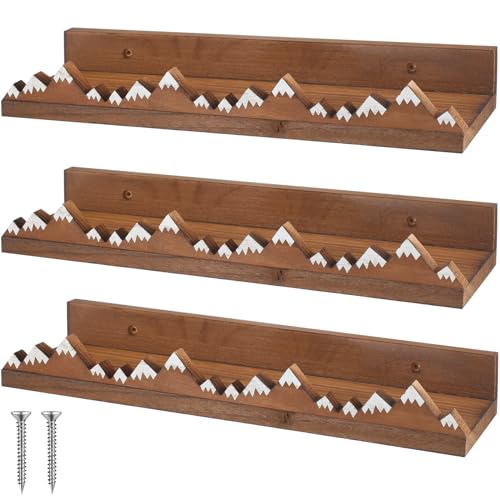 Image of Wenqik 3 Pcs Snow Mountain Floating Shelves Wood Nursery Book Shelves Wall Mounted Rustic Floating Ledge for Kids Room(Dark Brown)