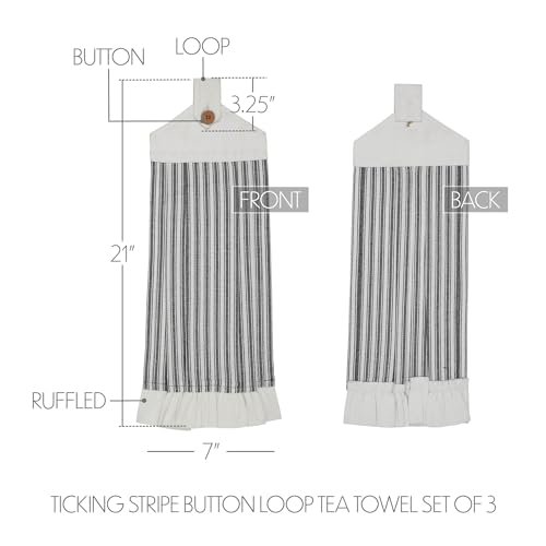 VHC-Brands-Cotton-Sawyer-Mill-Black-Ticking-Stripe-Button-Loop-Kitchen-Towel-Set-of-3-Hanging-Kitchen-Towel-Pleated-Bath-Kitchen-Sawyer-Mill-Black-Collection-Country-Black VHC Brands Cotton Sawyer Mill Black Ticking Stripe Button Loop Kitchen Towel Set of 3 Hanging Kitchen Towel Pleated Bath Kitchen Sawyer Mill Black Collection Country Black