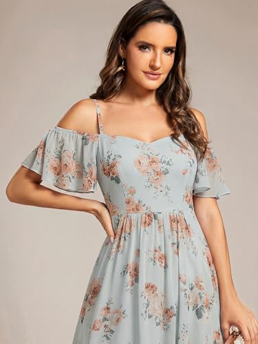 Image of Ever-Pretty Women's Summer Cold Shoulder Hi-Lo Asymmetrical Hem Flowy Chiffon Short Wedding Guest Dress 02103