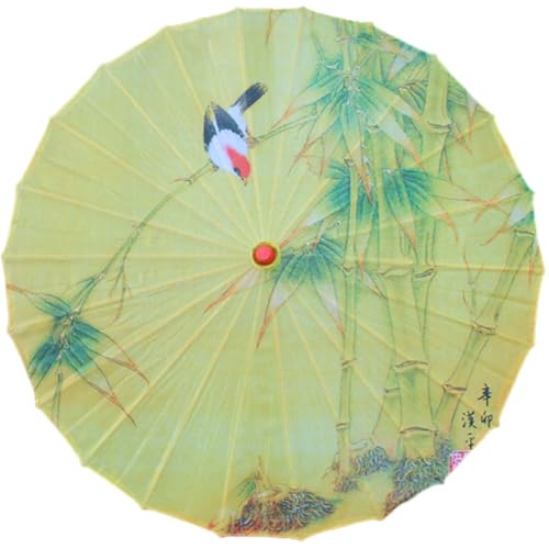 FANSU Chinesischer Regenschirm mit Holzgriff, Regenschirm aus Geöltem Japanischer Sonnenschirm aus Reispapier Stockschirm Handgemachte für Hochzeit (Grüner Bambus,Durchmesser 82 cm)