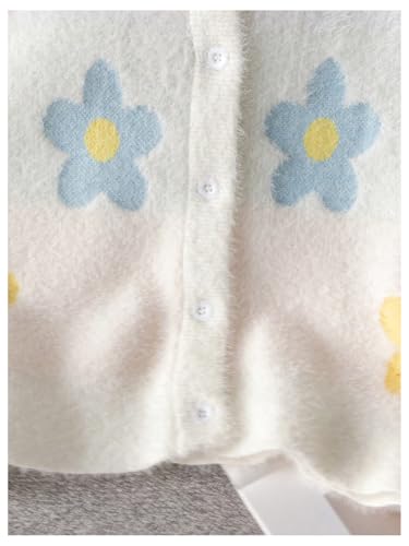 SHENHE Girl's Floral Cardigan Sweater Button Down Fuzzy Knit Cute Cropped Cardigan4