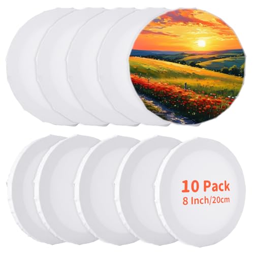 JMIATRY 10PCS Round Canvases for Painting 8 Inch Circle Canvas Boards