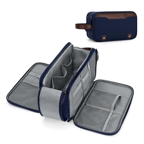 Image of Wedama Toiletry Bag for Men, Large Hanging Travel Toiletry Bag, Extra Electronic Organizer Bag Waterproof Shaving Bag for Toiletries with PU Handle for Travel Business Trips Swim Camping, Blue