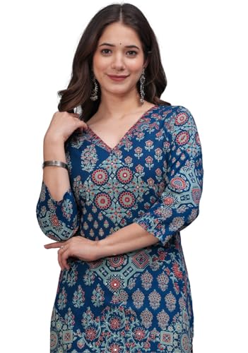 Image of rytras Women Pure Cotton Printed Straight Kurta Set with Palazzo Pants - Ethnic Wear