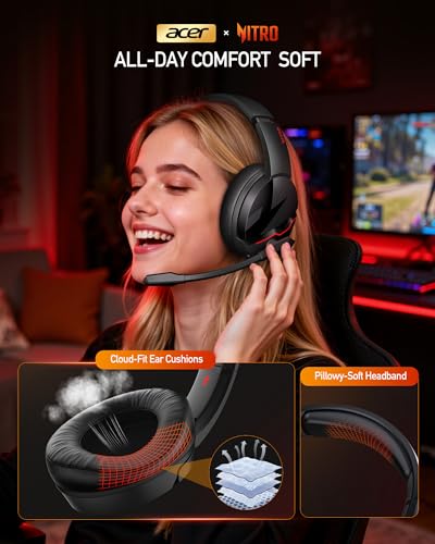 Image of acer Wireless Gaming Headset, PS5 Headset with 2.4GHz for Ps5, Ps4, PC, Switch, Bluetooth 5.3 + 100Hrs Gaming Headphones with Noise Canceling Mic for Laptop, Mobile, Mac, 50mm Drivers (Black)