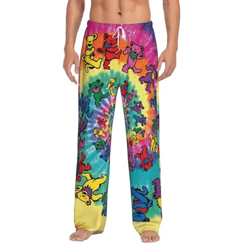 Dancing thanksgiving bear print Mens Sleepwear Pajamas Pants with Pockets Soft Lounge Bottoms Sleep Pj Bottoms for Men