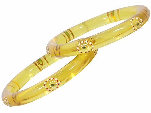 Image of NMII Traditional Glass With Diamond Cutting Pattern Glossy Finished Stylish Kada Set For Women And Girls | Crystal Glass Kada Bangles Set For Wedding, Festive