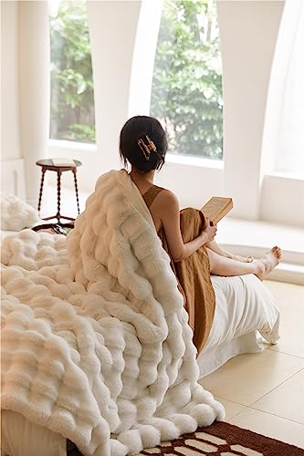 Bubble Decke Fellimitat Kuscheldecke Flauschig Fluffy Blanket Für Bett Sofa (Weiß, 45x45, Kopfkissenbezug)