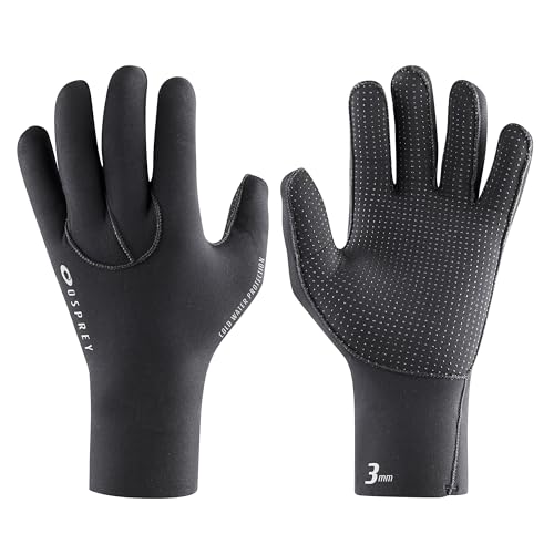 Osprey Wetsuit Gloves, 3 mm Neoprene Surfing Diving Watersport Gloves, Black, Small & Wetsuit Shoes | Adults 2mm EVA Foam, Flatlock seams, Velcro Adjuster Water Shoes, Multiple Sizes, Black