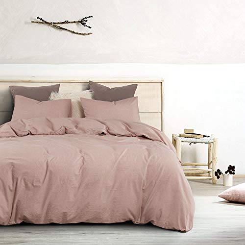 image for Wake In Cloud - Washed Cotton Duvet Cover Set, Yarn Dyed Plain Solid C