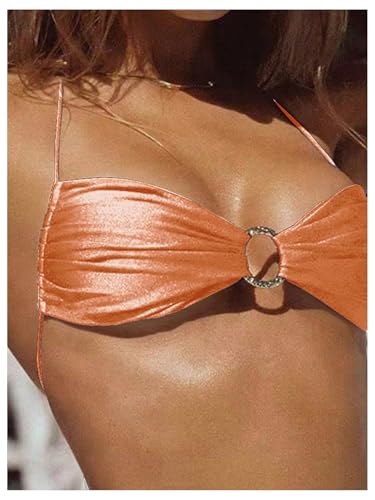 Image of SOLY HUX Bathing Suit for Women Halter Ring Linked Tie Side Bikini Sets Two Piece Swimsuit