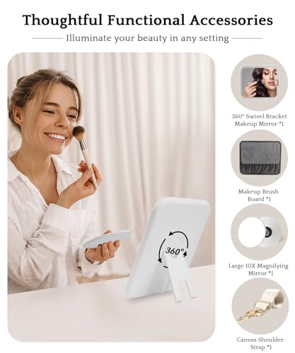 Image of MOMIRA Travel Makeup Bag Cosmetic Bag with Lighted Mirror, Adjustable Brightness in 3 Color Scenarios /Detachable makeup mirror, All-round Upgrade, Waterproof, Gift for Women -Khaki