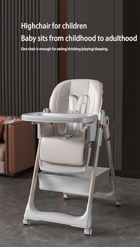 Magic ZC Seggiolone per Bambini Sedia da Pranzo per Pappa con 6 Altezze Regolabili e 3 Posizioni Reclinabili Convertibile Pieghevole Multifunzionale con Doppi Vassoi Staccabili e Ruote (822 White)