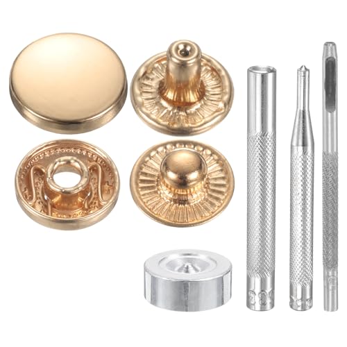 Boutons-pression en laiton 15 mm dorés avec 4 outils de pose lot de 24 pièces