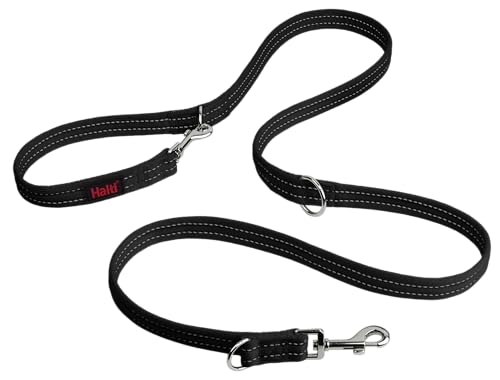 Guinzaglio da addestramento HALTI - Guinzaglio multifunzionale a doppia clip per l’addestramento anti-trazione. Comodo da tenere in mano. Ideale per cani di taglia media e grande (Taglia L, Nero)