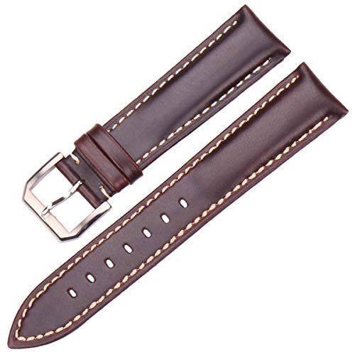 Bracelet montre cuir résistant marron foncé 24 mm avec boucle solide