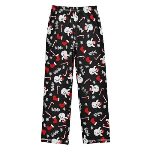 CaTaKu Boys Christmas Snowman Candy Pants for Boys Girls Wide Leg Sweatpants Kids Long Bottoms with Pockets Size 6-14Y