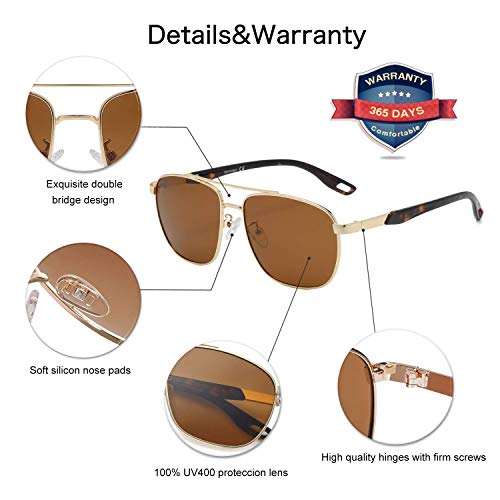 Vanlinker Polarized Square Aviator Mirrored Sunglasses For Men,Uv400 Lens Shades Vl9567 With Brown Lens/Tortoiseshell Frame #TOP3