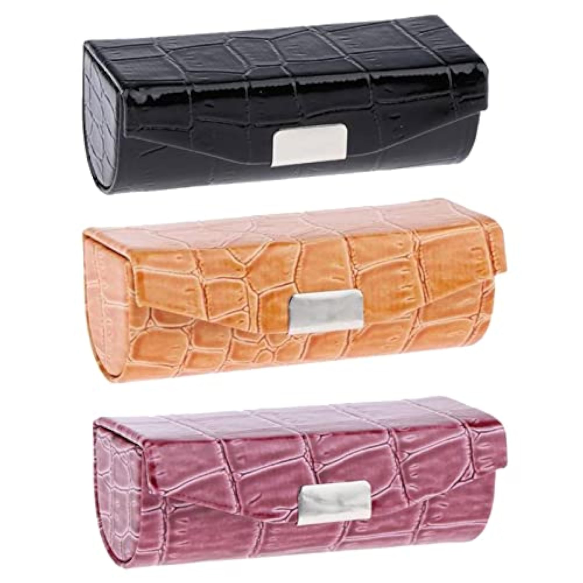 3X PU Leather Lipstick Case Holder, Dark Brown, Black, Orange