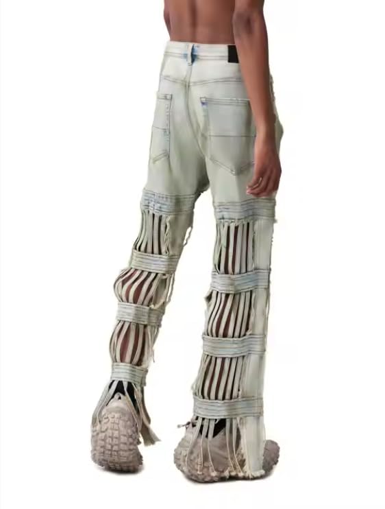 Men's Mid-Thigh Fit Denim Pants, Stacked Tie-dye Pants, Retro Party Men's and Women's Jeans4