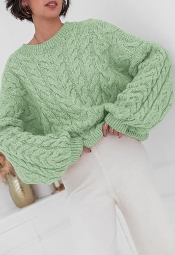 Image of PRETTYGARDEN Womens Sweaters Spring 2026 Cable Knit Long Sleeve Crewneck Oversized Sweater Chunky Pullover Loose Outfits