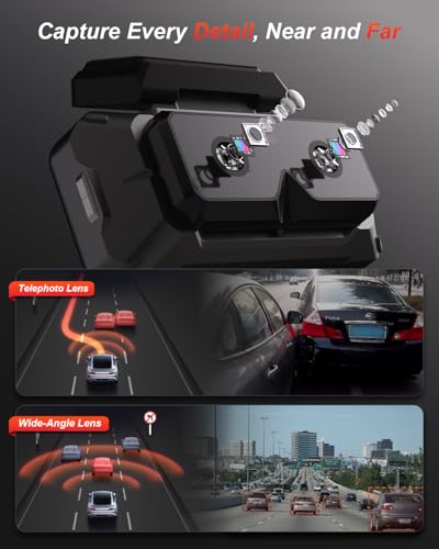 AKEEYO 3-Channel Front and Rear Dash Cam with Telephoto Lens and AI Assistance