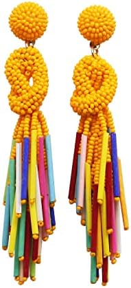 Handmade Beaded Solid Color Post Statement Earrings for Women Girl All Season 4 inch Long