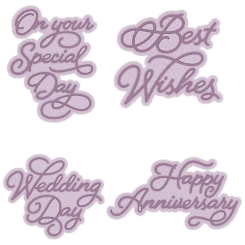 4PCS Letters Metal Cutting Dies for Card Making On Your Special Day, Best Wishes, Wedding Day, Happy Anniversary Alphabets Metal Die Cuts for DIY Scrapbooking Paper Crafting Embossing Stencil Punch