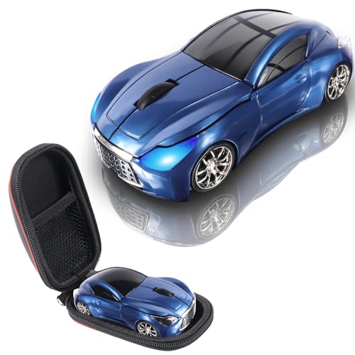 Image of elec Space Wireless Mini Mouse with Case - Cute Sports Car Shape, Lightweight & Portable, 10m Range, Plug and Play (Pearl Blue)