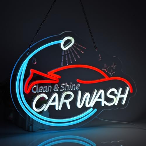 Image of Car Wash Neon Sign,USB Powered Dimmable Wall Decor LED Light | Neon Lights Hanging Wall Art Decor for Gas Station garage Detailing automotive Service Home Decor,Ultra Bright,16.14x11.8in
