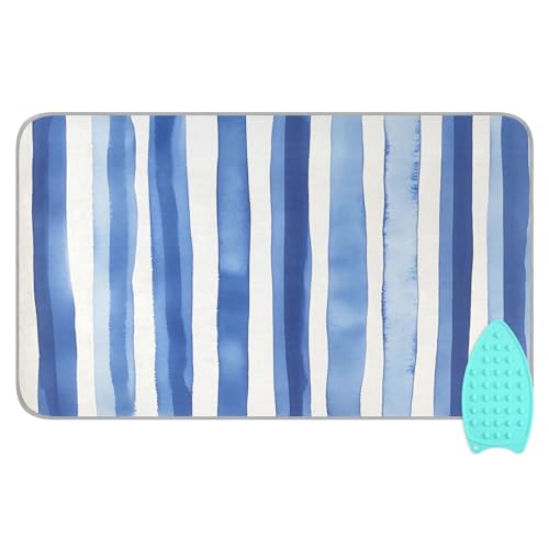 pnyoin Portable Ironing Mat Retro Classic Blue Stripes Travel Ironing Pad with Silicone Iron Rest for Steam Pressing on Tabletop or Bed Heat Resistant Portable Quilting & Travel Blanket