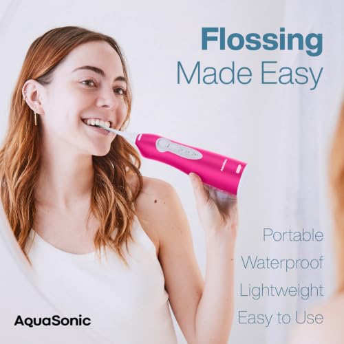Image of AquaSonic Water Flosser - Cordless Rechargeable Water Flossers for Teeth Cleaning - Waterproof Aqua Flosser, Portable Oral Irrigator for Dental Cleaning with 5 Jet Tips - Braces Home Travel