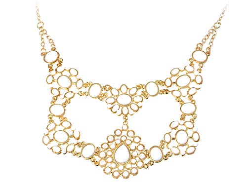 Alilang Festival Gold Tribal Ethnic White Bead Bib Sunburst Cluster Chain Floral Flower Necklace