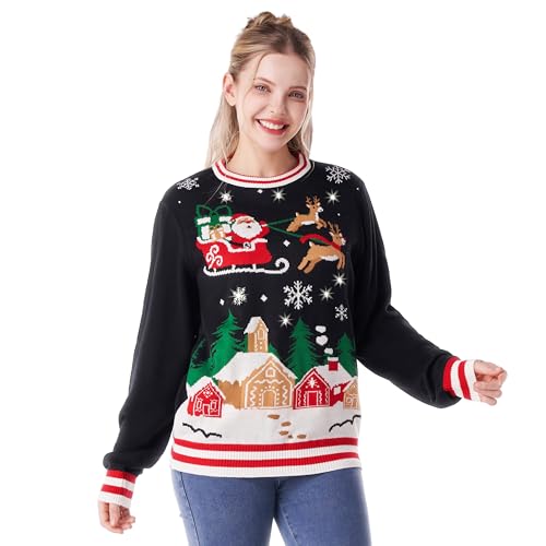 Giggling Getup Hässlicher Weihnachtspullover für Damen, LED-Lichter,...