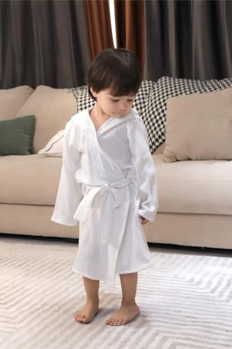 Image of TADO MUSLIN Organic Cotton Toddler Bathrobe, Soft and Breathable Baby Robe for Kid, Boy& Girl Hooded Robe Muslin