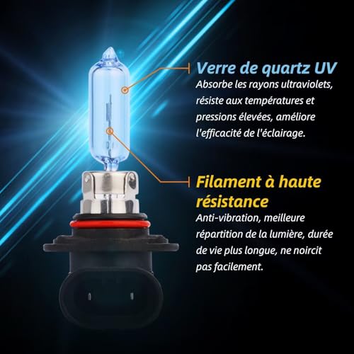 Sinoparcel HB3/9005 Halogène Ampoule 5000K Blanche, Lot de 2 – vue 3
