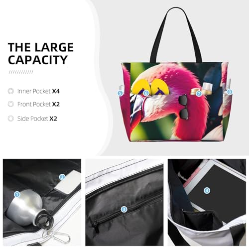 Tropical Flamingos And Pineapples Print Large Gym Tote Carry On Bag With Wet Compartment For Travel3