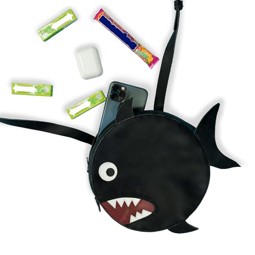 Piranha-Shaped Circular Shoulder Bag, Crossbody Bag, Messenger Bag, Full Grain Leather, Handmade, Charcoal Black2