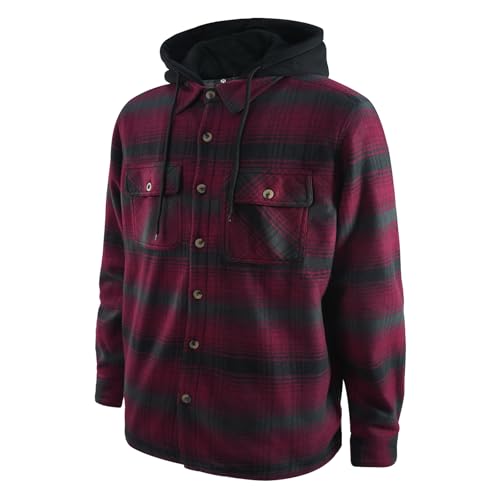 Image of TanBridge Men's Cotton Plaid Shirts Jacket Full Zip Fleece Flannel Sherpa Lined Hoodies Heavyweight Hoodies Jacket for Men