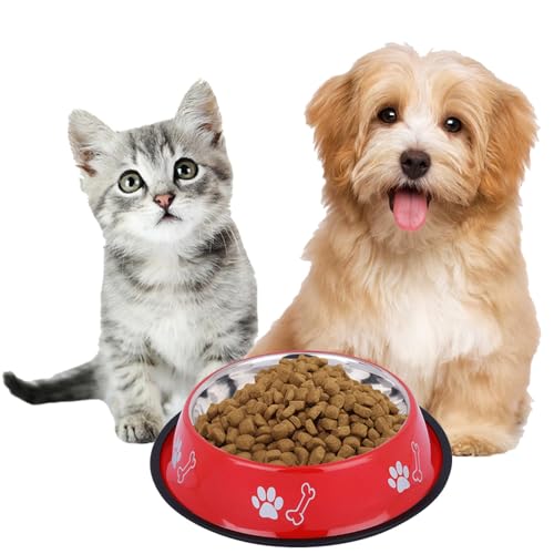 Image of Stainless Steel Paw Bone Printed Bowl for Dogs, Cats & Any Pets - 150ml - 2600ml Non-Skid Rubber Bottom Food /Water Bowl I Non-Toxic & 100% Safe for Pets (900ml)