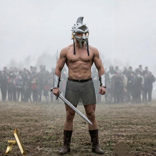Image of AnNafi Gladiator Maximus Arena Helmet | Medieval Gladiator Armor Wearable Mens Helmet Full Size | Halloween Renaissance Party Costumes | Larp Clothings Movie Dresses w Inner Liner