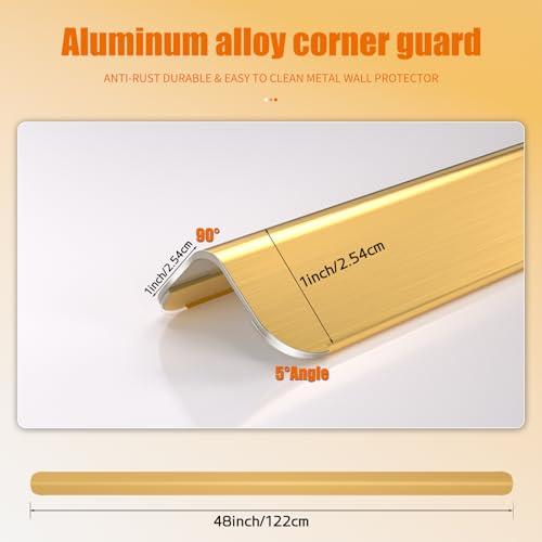Image of 1x1x48 Inch 304 Stainless Steel Wall Corner Guards (5-Pack) Heavy Duty Rounded Corner Protector, Smooth Folded Edge Design for Wall Protection Golden Guard Stainless Steel Slab