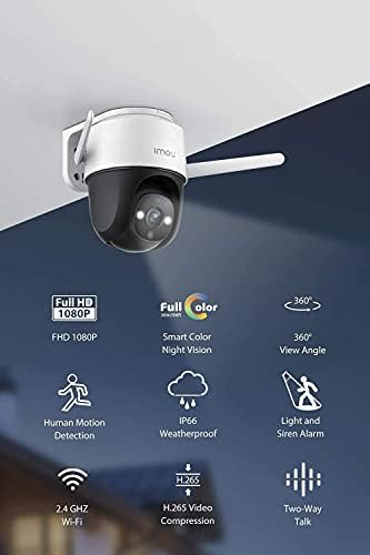 Imou Cruiser PTZ Outdoor Camera 360° Swivelling Wireless Surveillance Camera Outdoor 1080P Compatible with Alexa and up to 256 SD Card Automatic Tracking 30 m Colour Night Vision 2-Way Audio IP66