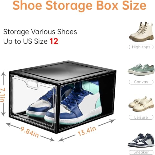 Image of INSTY 12 Pack Large Shoe Storage Box, Clear Shoe Storage Organizer with Magnetic Door, Stackable,Shoe Containers For Display Sneakers, Easy Assembly, Fit up to US Size 12, Transparent