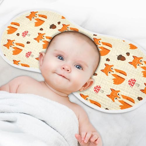 Cute Foxes Pattern Muslin Burp Cloths for Baby 4-Layer Absorbent Cotton Large 22" x 11" Soft Spit Up Rags for Newborns Boys Girls, 2 Pack4