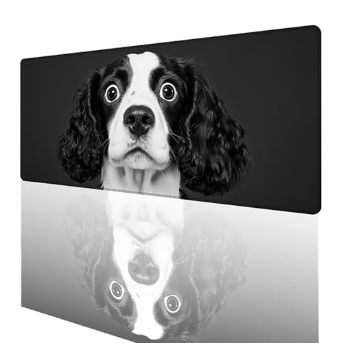 Tapis de souris gaming XXL grand format motif chien noir et blanc