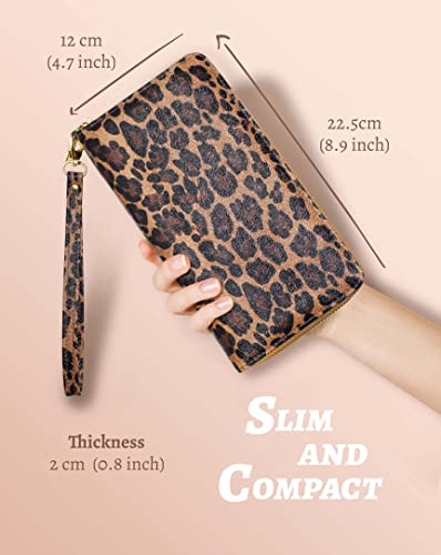 Yarnic Leopard Wallet for Women with Credit Card Holder Money Pockets Wristlet Band Wallets Case Coin Money Clip Woman Purse with RFID Blocking Large Capacity with Zipper3
