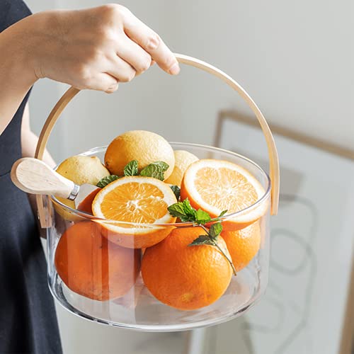 Funnyroom Clear Glass Fruit Serving Bowl, Nuts Dry Fruit Snack Tray With Wood Divider And Lid, Berry Vegetables Basket With Handle For Kitchen Fridge Storage Containers (Glass Basket-Large) #TOP5